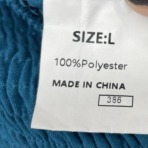 DOKOTOO Size L Teal Blue Wide Leg Jumpsuit with Pockets Smocked Balloon Sleeves - Picture 7 of 9